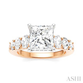 1 Ctw Princess Shape Oval and Round Cut Diamond Semi-Mount Engagement Ring in 14K Rose and White Gold